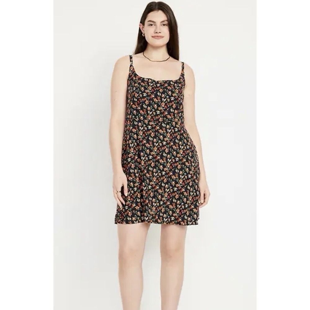 NWT Old Navy Black Floral Cami Sun Dress Smocked Back Cottagecore Summer XL